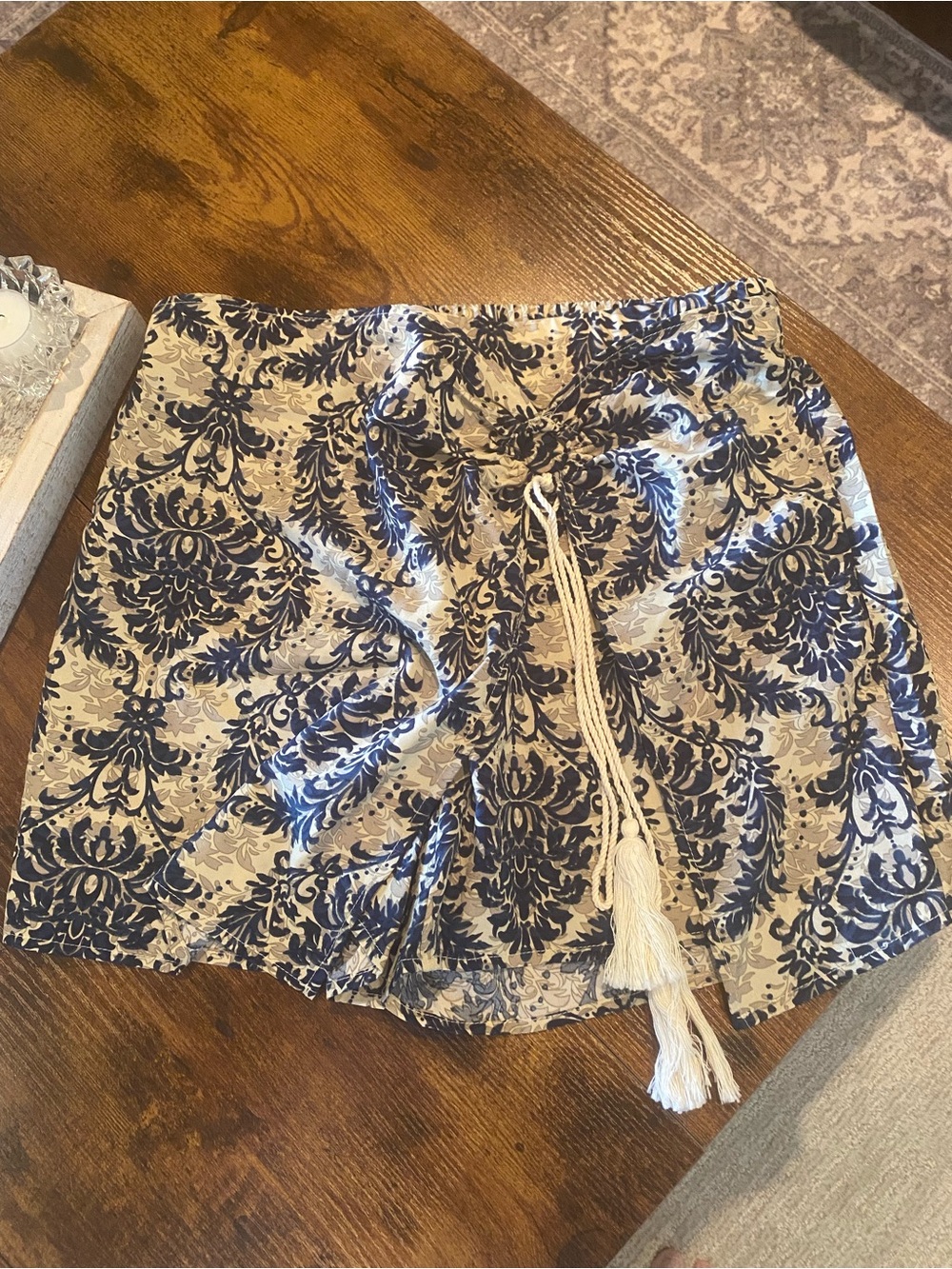 Boho Navy and Cream Printed Drawstring Sarong Shorts
